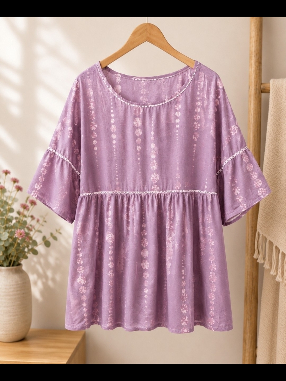 Lilac Floral Peasant Top - Women